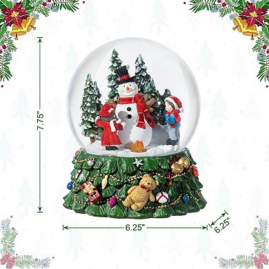 Glitzhome 150mm Musical Snowflakes Snowman Waterglobe, Christmas Resin Lighted Table Decor