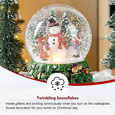 Glitzhome 150mm Musical Snowflakes Snowman Waterglobe, Christmas Resin Lighted Table Decor