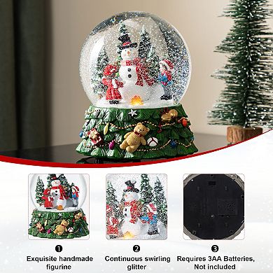 Glitzhome 150mm Musical Snowflakes Snowman Waterglobe, Christmas Resin Lighted Table Decor