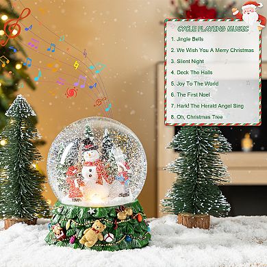 Glitzhome 150mm Musical Snowflakes Snowman Waterglobe, Christmas Resin Lighted Table Decor