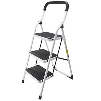 3 Step Folding Steel Ladder Stool - Non-Slip Platforms & Ergonomic Handle for Kitchen Use, 45"