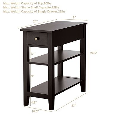 Gymax Three Tier Nightstand Bedside Table Sofa Side End Table w/Double Shelves Drawer