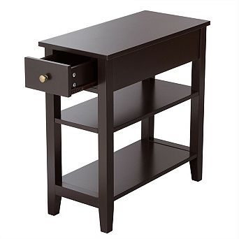 Gymax Three Tier Nightstand Bedside Table Sofa Side End Table w/Double Shelves Drawer