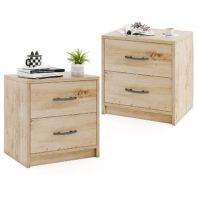 Gymax 2PCS 2-Drawer Nightstand Modern Bedside Table w/ Storage for Living Room Bedroom