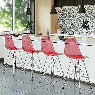 Leisuremod Cresco Modern Acrylic Barstool With Chrome Base And Footrest