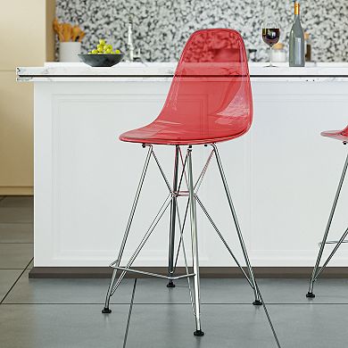 Leisuremod Cresco Modern Acrylic Barstool With Chrome Base And Footrest