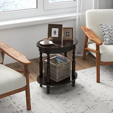 Gymax Two PCS Two -Tier End Table Oval Compact Sofa Side Nightstand w/ Storage Shelf