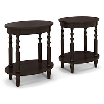 Gymax Two PCS Two -Tier End Table Oval Compact Sofa Side Nightstand w/ Storage Shelf