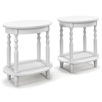 Gymax Two PCS Two -Tier End Table Oval Compact Sofa Side Nightstand w/ Storage Shelf