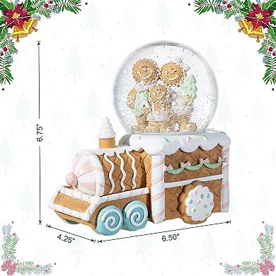 Glitzhome 100mm Resin Waterglobe, Musical Snowflakes Ginginerbread Family Train Table Decor