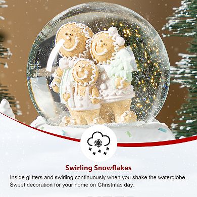 Glitzhome 100mm Resin Waterglobe, Musical Snowflakes Ginginerbread Family Train Table Decor