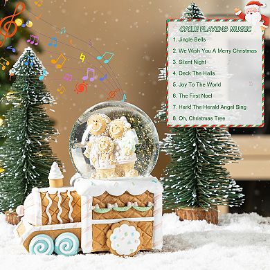 Glitzhome 100mm Resin Waterglobe, Musical Snowflakes Ginginerbread Family Train Table Decor