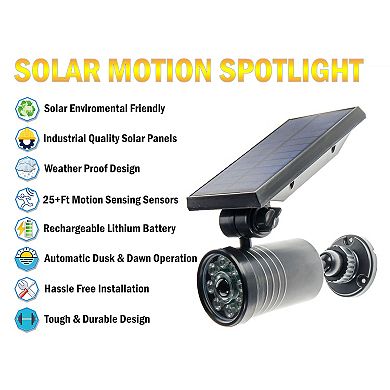 8 LED Solar Motion Spotlight IP66 Waterproof - 1400LM Warm White Outdoor Light