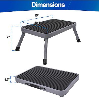 Portable Folding Metal Step Stool - 330 lbs Capacity, Non-Slip Rubber Surface, 15" x 10.5" Platform