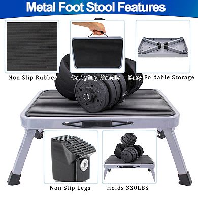 Portable Folding Metal Step Stool - 330 lbs Capacity, Non-Slip Rubber Surface, 15" x 10.5" Platform