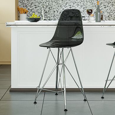 Leisuremod Cresco Modern Acrylic Barstool With Chrome Base And Footrest