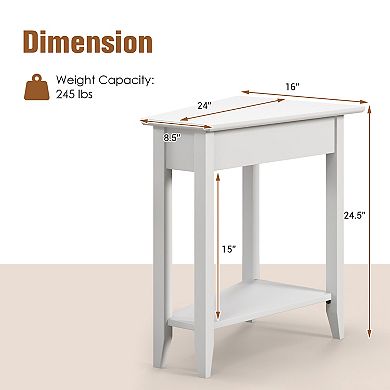 Gymax 2-Tier End Table Irregular Narrow Sofa Side Nightstand w/ Storage Shelf