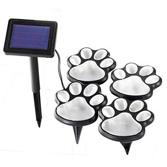 Solar Dog Paw LED Pathway Lights - Weatherproof 4 Pack for Garden Outdoor Use