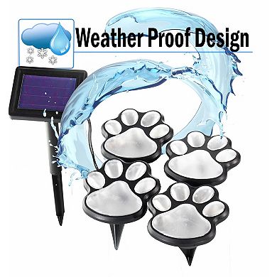 Solar Dog Paw LED Pathway Lights - Weatherproof 4 Pack for Garden Outdoor Use