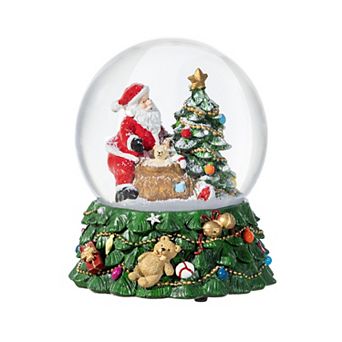 Glitzhome 150mm Christmas Resin Lighted Musical Snowflakes Santa Waterglobe with Timer