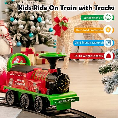 Gymax 6V Electric Kids Ride On Train Motorized Train Toy w/ Track & 6 Wheels