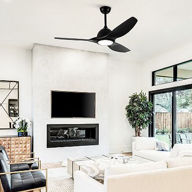 52" Modern ABS 3-blade Dimmable LED Propeller Ceiling Fan with Light and Remote