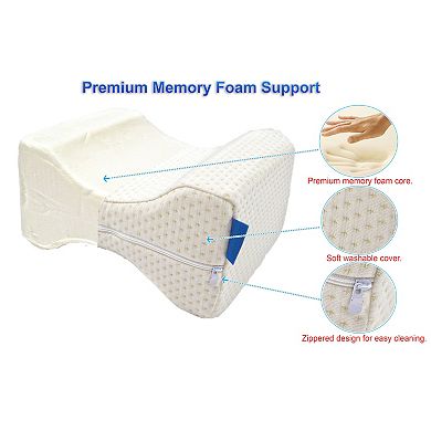 Side Sleeper Knee Pillow Relieves Back Pain with Premium Memory Foam and Zippered Cover