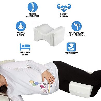 Side Sleeper Knee Pillow Relieves Back Pain with Premium Memory Foam and Zippered Cover