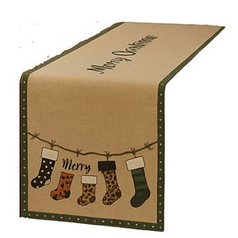 Happy New Year Christmas Table Runner Holiday Stocking Pattern, Decorative Table Accent