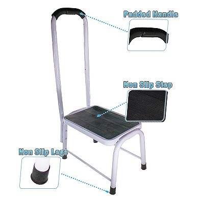 Non-Slip Bathroom Step Stool with Padded Handle - 450lbs Capacity for Elderly Use