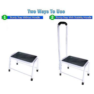 Non-Slip Bathroom Step Stool with Padded Handle - 450lbs Capacity for Elderly Use