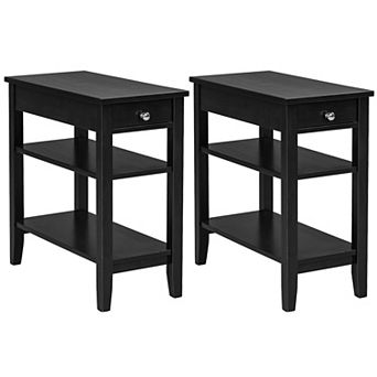 Gymax 2 pc 3 tier End Table Sofa Side Table Nightstand w/ Shelf & Drawer