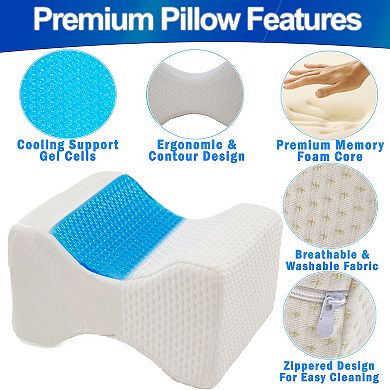 Cooling Knee Pillow for Side Sleepers Memory Foam with Cooling Gel, Back Pain Relief