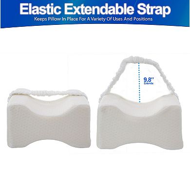 Memory Foam Knee Pillow for Side Sleepers Elastic Strap, Back Hip Knee Pain Relief