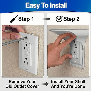Outlet Shelf Extender Easy Install White Plastic with Cord Access for Wall