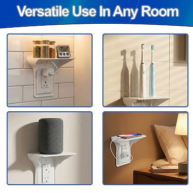 Outlet Shelf Extender Easy Install White Plastic with Cord Access for Wall