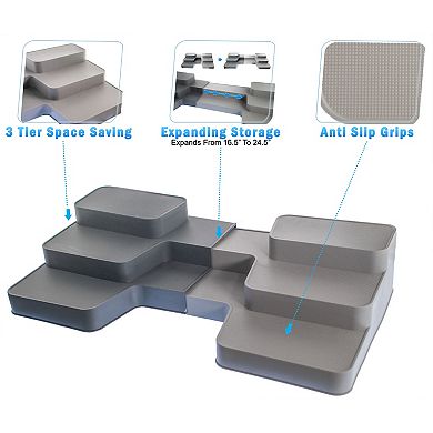 3 Tier Expandable Spice Rack Organizer with Anti-Slip Grips for Kitchen