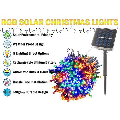 Solar RGB Christmas String Lights 200 LEDs 8 Modes Weatherproof 64ft Outdoor