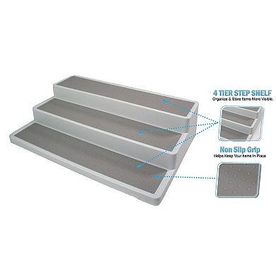 3-Tier White Plastic Spice Rack Organizer Non-Slip for Kitchen Cabinets