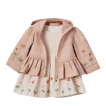 Little Girls' Dress - 2 pc Set Pointelle and Embroidery Designed Outfit for Toddler Girls