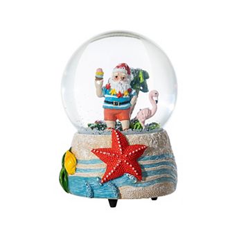 Glitzhome 100mm Christmas Resin Waterglobe, Musical Snowflakes Santa on Vacation Table Decor