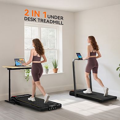 Soozier Walking Pad Treadmill, Foldable Under Desk Treadmill with Incline