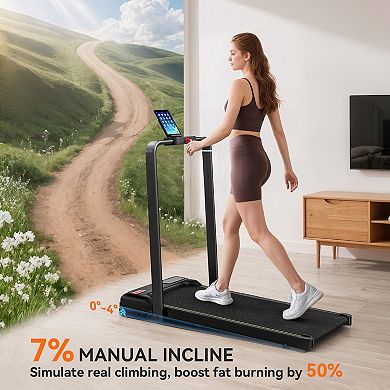 Soozier Walking Pad Treadmill, Foldable Under Desk Treadmill with Incline
