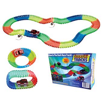 Glow in the Dark Light Up Race Tracks Set 162 pc with 2 LED Cars for Night Fun