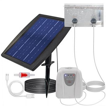Solar Pond Aerator Air Pump with 2 Air Stone Diffusers & Battery Backup Kit