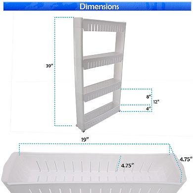 Slim 4 Tier Rolling Storage Cart Adjustable Design with White Plastic, Anti-Scratch Wheels