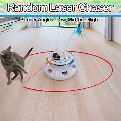 Interactive Cat Toy with Adjustable Laser Pointer and Feather Wands, USB-C Rechargeable
