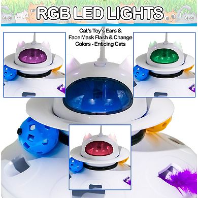 Interactive Cat Toy with Adjustable Laser Pointer and Feather Wands, USB-C Rechargeable