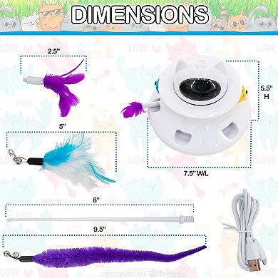 Interactive Cat Toy with Adjustable Laser Pointer and Feather Wands, USB-C Rechargeable