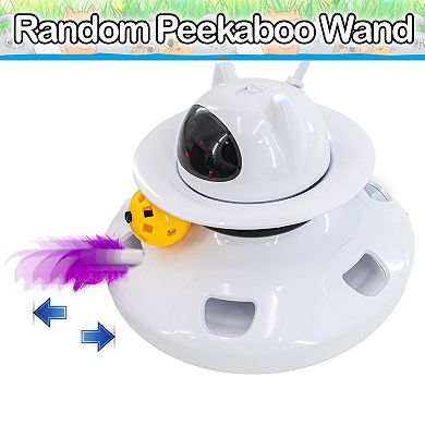 Interactive Cat Toy with Adjustable Laser Pointer and Feather Wands, USB-C Rechargeable